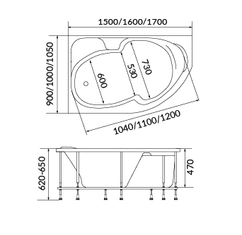 Ванна акриловая 1Marka DIANA 01ди1590л 150x90 см. левая 