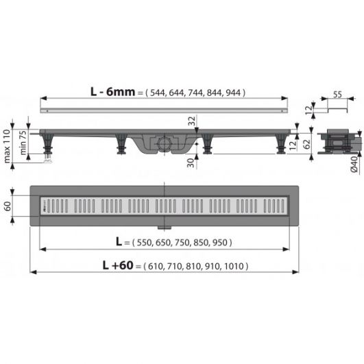 Душевой канал Alcaplast  APZ10-750M с решеткой 
