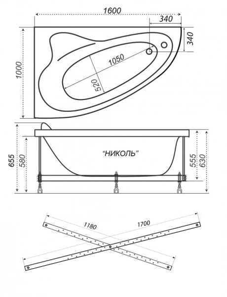 Ванна акриловая Triton НИКОЛЬ  160x100 см. правая 