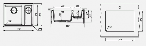 Мойка кухонная керамогранитная Florentina ВЕГА 335/160 22.325.D0510.202 55*42 см. шампань