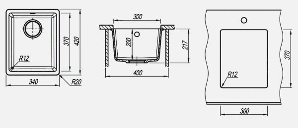 Мойка кухонная керамогранитная Florentina ВЕГА 300 22.305.A0300.303 34*42 см. мокко
