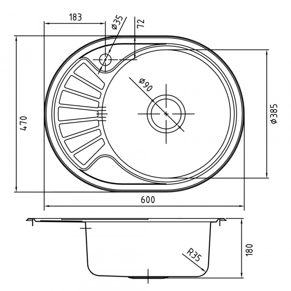 Мойка кухонная из нержавеющей стали IDDIS SUNO SUN60SRi77 60*47 см. 