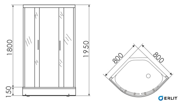 Душевой уголок Erlit  ER0508-C4 80x80 см. 
