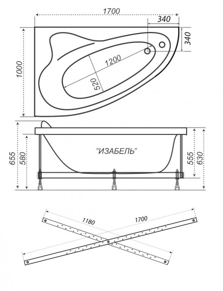 Ванна акриловая Triton ИЗАБЕЛЬ  170x100 см. левая 