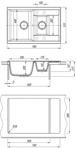 Мойка кухонная из литьевого мрамора Dr. Gans АСТРА 760 К 25.065.D0760.403 76*51 см. латте
