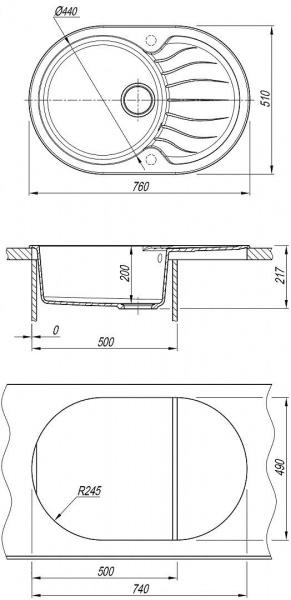 Мойка кухонная из литьевого мрамора Dr. Gans БЕРТА 760 25.040.C0760.403 76*51 см. латте
