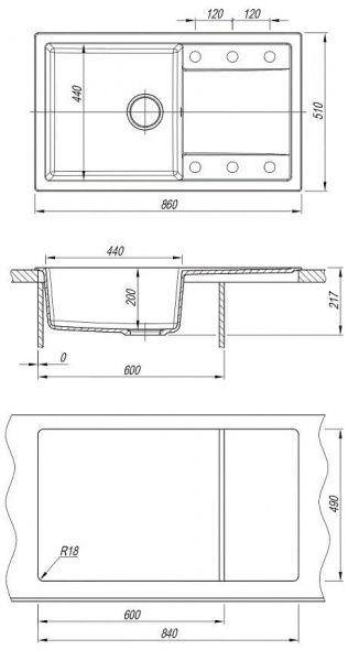 Мойка кухонная из литьевого мрамора Dr. Gans ТЕХНО 860 25.030.D0860.405 86*51 см. терра
