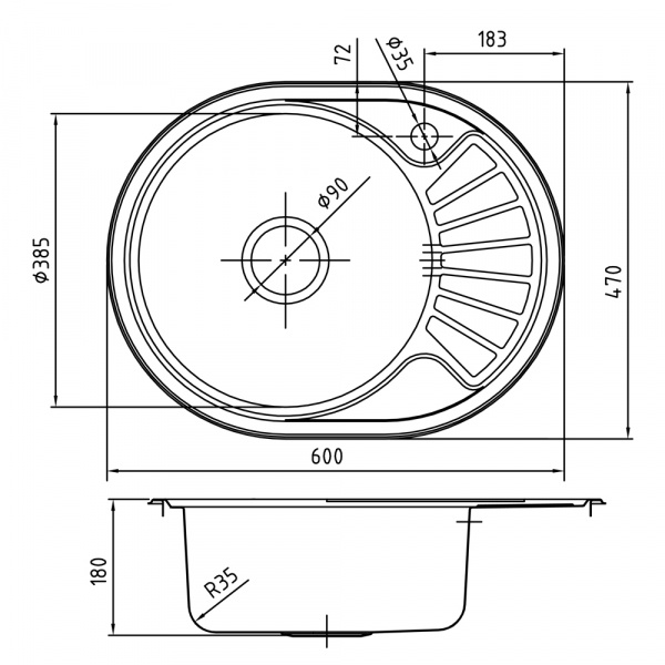Мойка кухонная из нержавеющей стали IDDIS SUNO SUN60PLi77 60*47 см. 