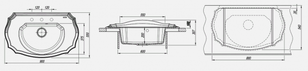 Мойка кухонная керамогранитная Florentina ЭМИЛИЯ 20.340.D0900.305 90*55 см. грей