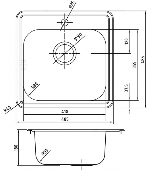 Мойка кухонная из нержавеющей стали IDDIS STRIT STR48P0i77 48,5*48,5 см. 