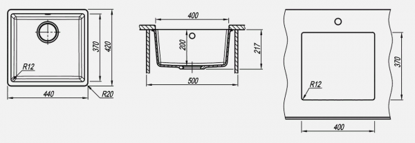 Мойка кухонная керамогранитная Florentina ВЕГА 400 22.315.C0400.102 44*42 см. черный