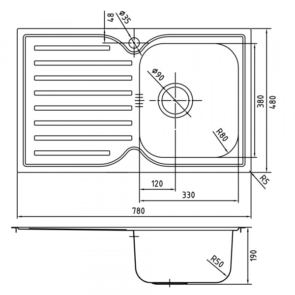 Мойка кухонная из нержавеющей стали IDDIS STRIT STR78SRi77 78*48 см. 