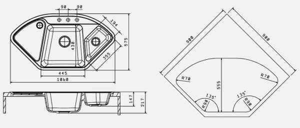 Мойка кухонная керамогранитная Florentina КАПРИ 20.185.J1060.104 100,6*57,5 см. бежевый