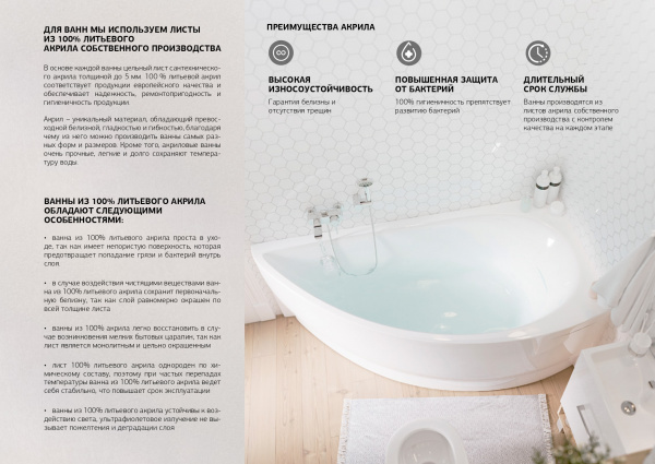 Ванна акриловая 1Marka DIANA 01ди1590п 150x90 см. правая 