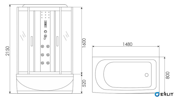 Душевая кабина Erlit COMFORT ER4515TP-C3 170x80 см. 