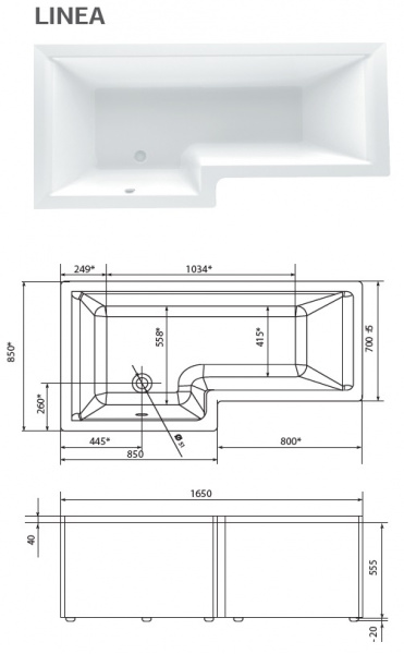 Ванна акриловая 1Marka LINEA 01лин16585п 165x85 см. правая 