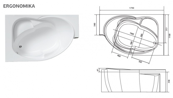 Ванна акриловая 1Marka ERGONOMIKA 01эрг17511л 158-175 
