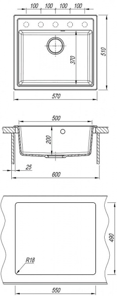 Мойка кухонная из литьевого мрамора Dr. Gans НИКА 570 25.070.D0570.405 57*51 см. терра