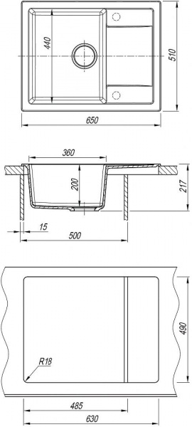 Мойка кухонная из литьевого мрамора Dr. Gans ТЕХНО 650 25.030.C0650.402 65*51 см. дюна