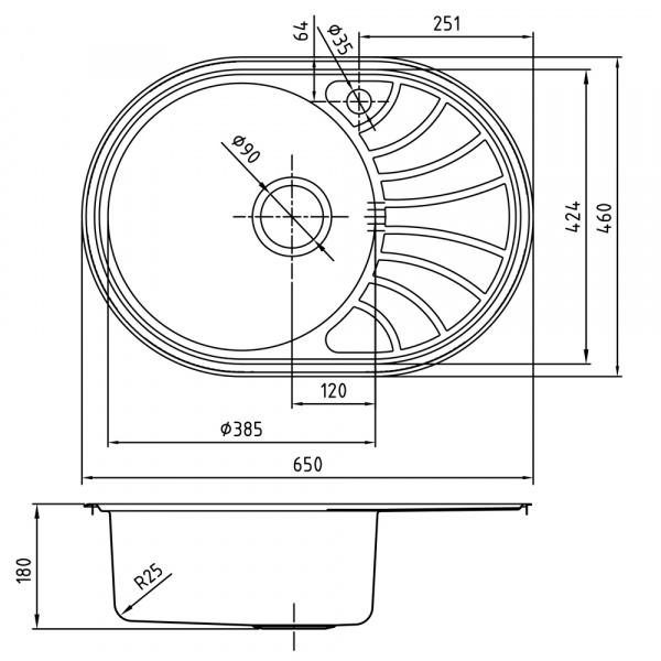Мойка кухонная из нержавеющей стали IDDIS SUNO SUN65SLi77 65*46 см. 
