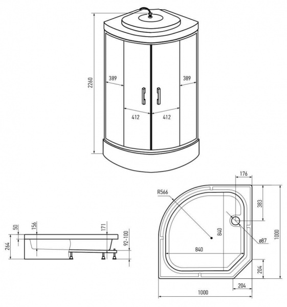 Душевая кабина Erlit  ER351026-C3-RUS 100x100 см. 