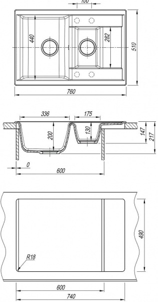 Мойка кухонная из литьевого мрамора Dr. Gans АСТРА 760 К 25.065.D0760.407 76*51 см. черный