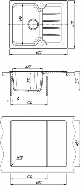 Мойка кухонная из литьевого мрамора Dr. Gans ЛОРА 620 25.020.A0620.403 62*51 см. латте