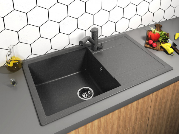 Мойка кухонная из литьевого мрамора Dr. Gans ТЕХНО 860 25.030.D0860.407 86*51 см. черный