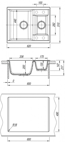 Мойка кухонная из литьевого мрамора Dr. Gans АСТРА 620 К 25.065.D0620.407 62*51 см. черный