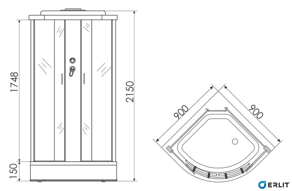 Душевая кабина Erlit  ER3509P-C4-RUS 90x90 см. 
